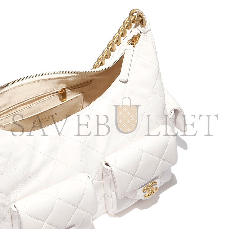 Ch*el maxi hobo bag shiny lambskin & gold-tone metal white as5302 (35*27*18cm)